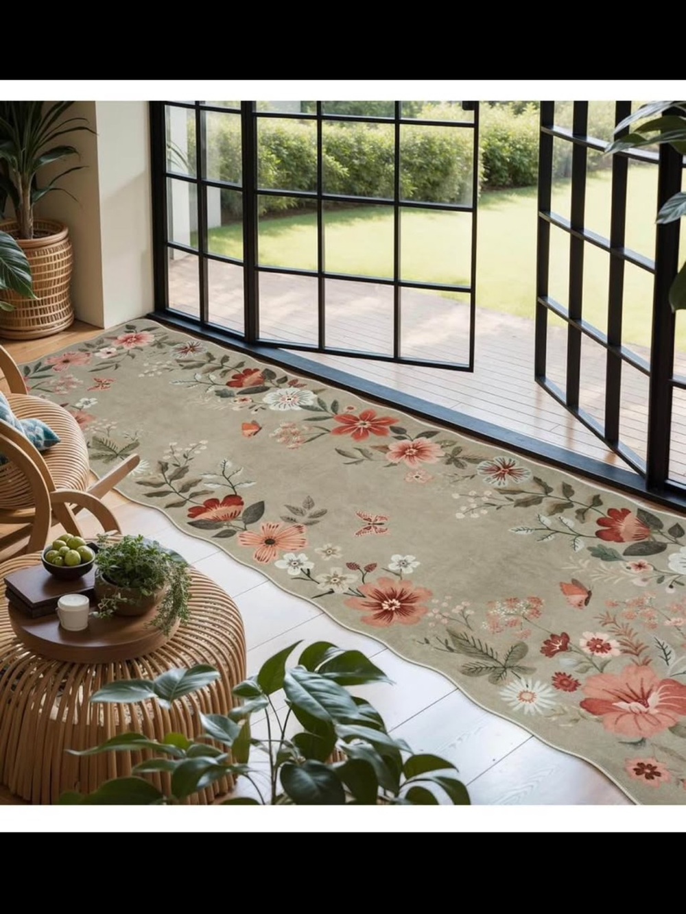 NWOT..Floral Rug Runner with Non Slip Rubber Backing Size 2'6"x8'